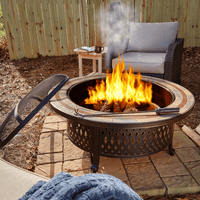 Sunjoy Wood Burning Outdoor Fire Pit Portable Stone Backyard Fire Pits.